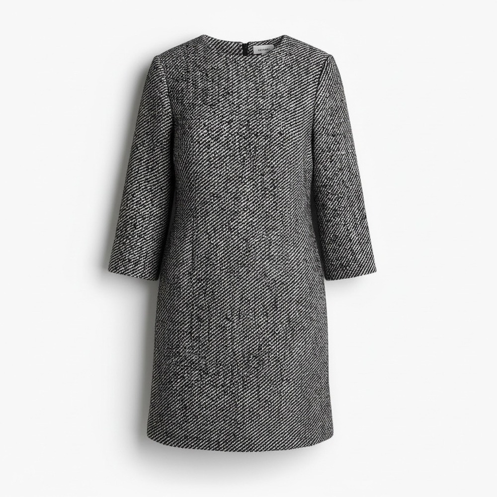 H&M Dress‎ Women Large Black White Tweed Shift 3/4 Sleeve Textured Workwear
